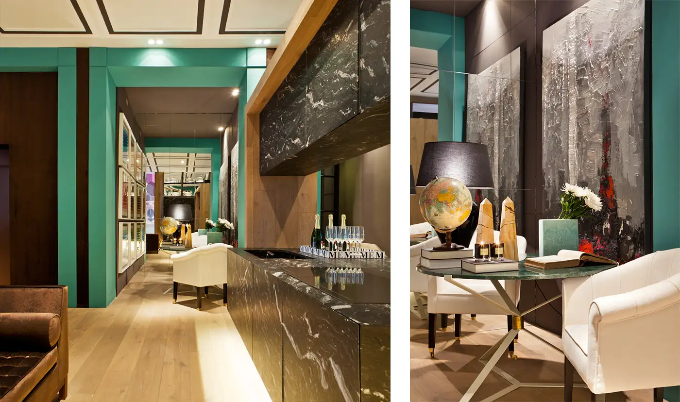 Detalle de dos imágenes de esntacia con contraste de pared de color verde.