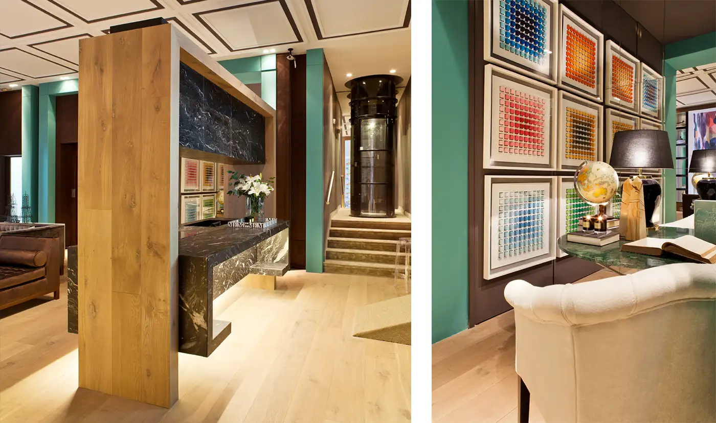 Detalle de dos imágenes de esntacia con contraste de pared de color verde.