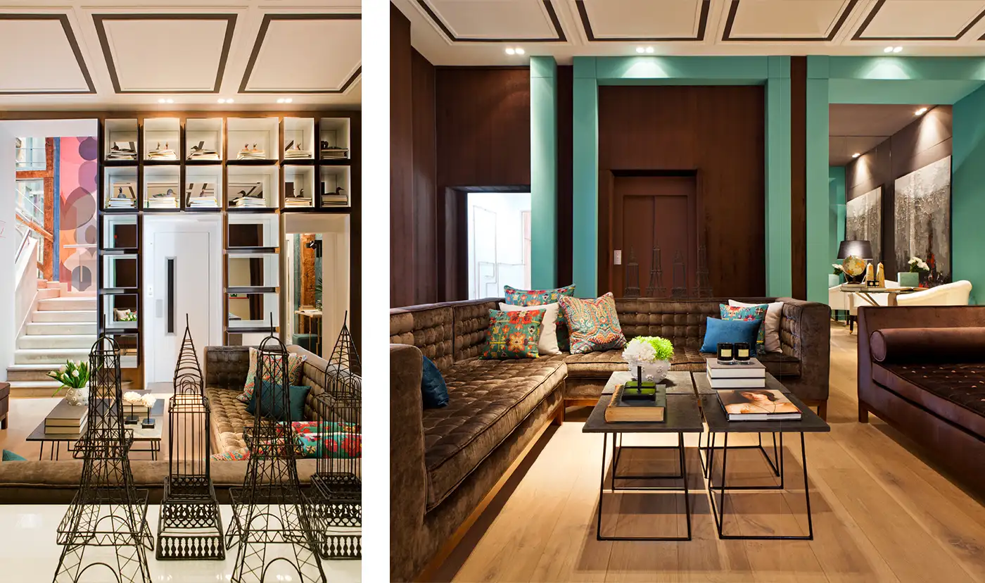 Detalle de dos imágenes de esntacia con contraste de pared de color verde.