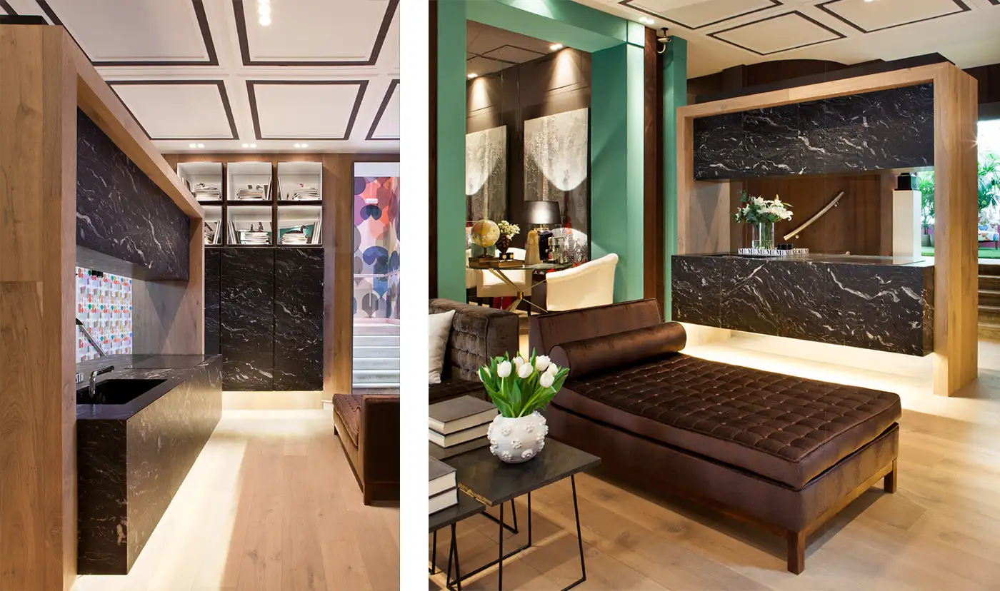 Detalle de dos imágenes de esntacia con contraste de pared de color verde.